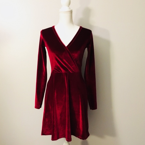 Red Velvet Skater Wrap Dress 